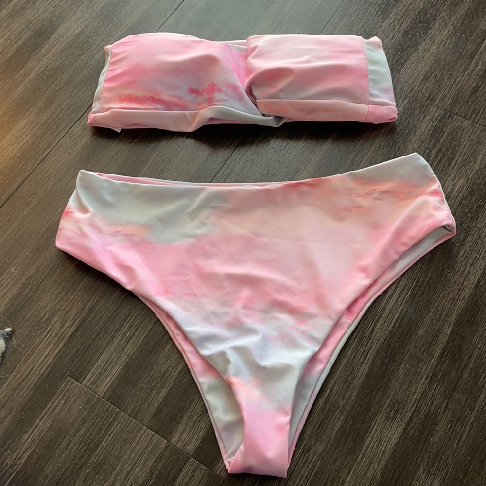 Pastel pink and blue two piece bikini set | SHEIN